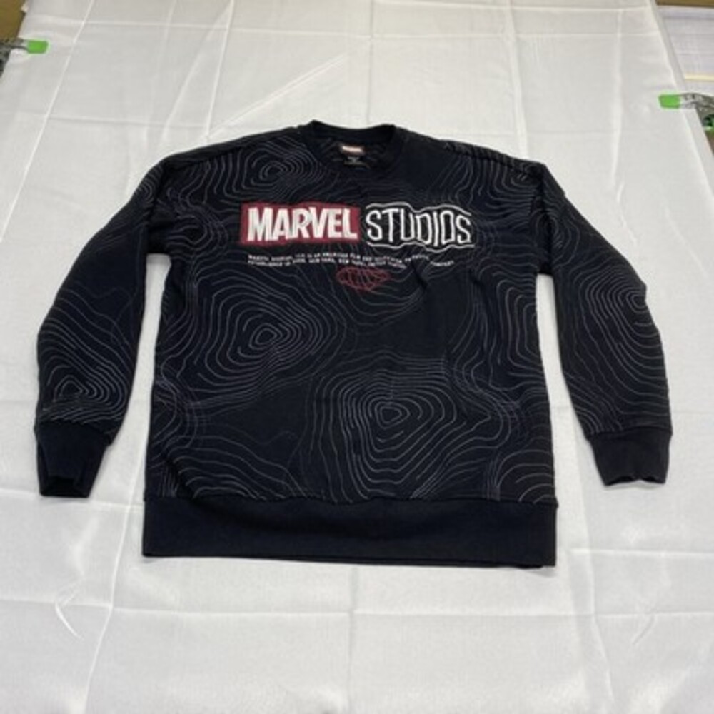Marvel Studios Logo Topographic Pattern Black Crewneck Sweatshirt! Size XS!